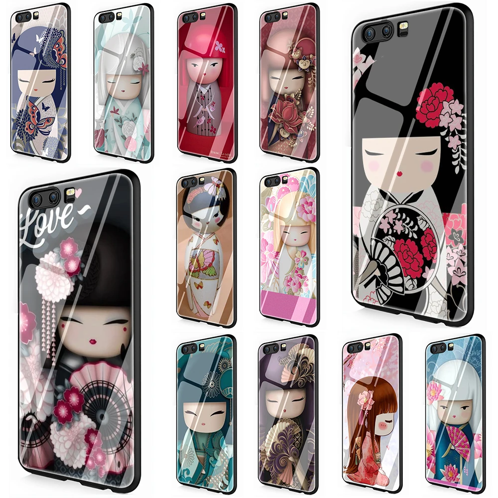 Kawaii японский Kokeshi кукла закаленное стекло чехол для телефона Huawei P10 P20 P30 Y6 Y9 Honor 8X 7A