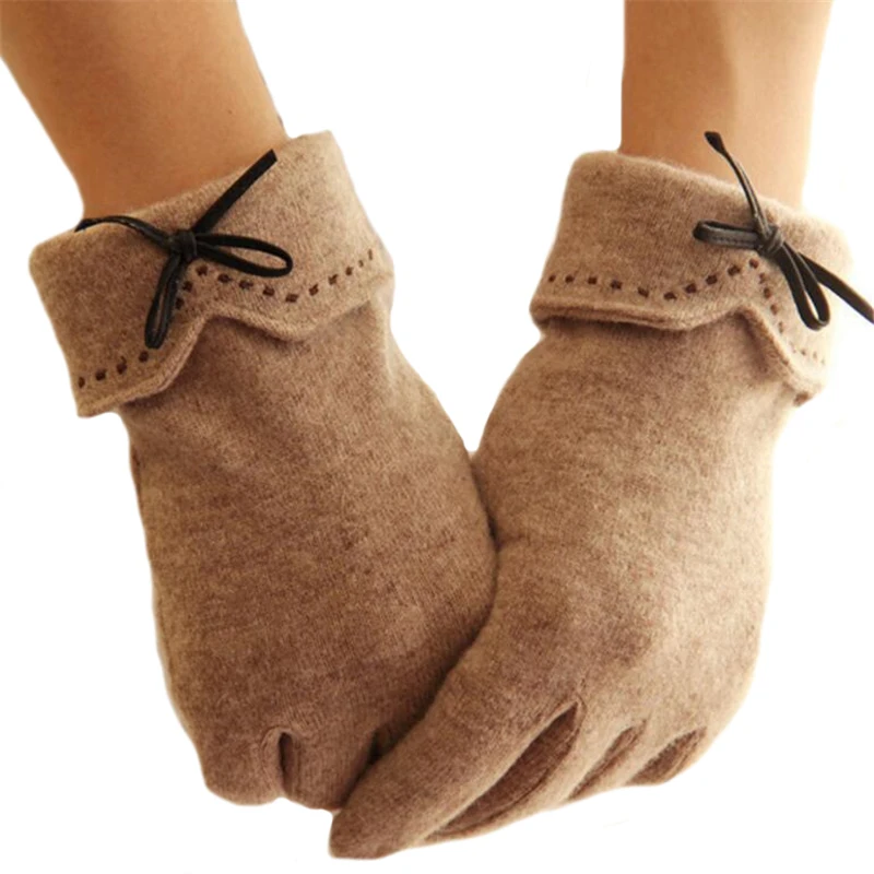 

Женские зимние перчатки с бантом на пальцах, элегантные теплые варежки из хлопка и шерсти, женские лыжные варежки