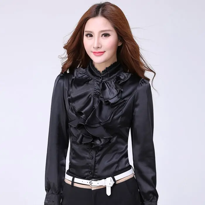 Black shirt Naviu, новая мода, blusas mujer de moda,, женская одежда, длинный рукав, рубашка с оборками, плюс размер, топы, для офиса, для девушек, официальные блузки - Цвет: Black shirt