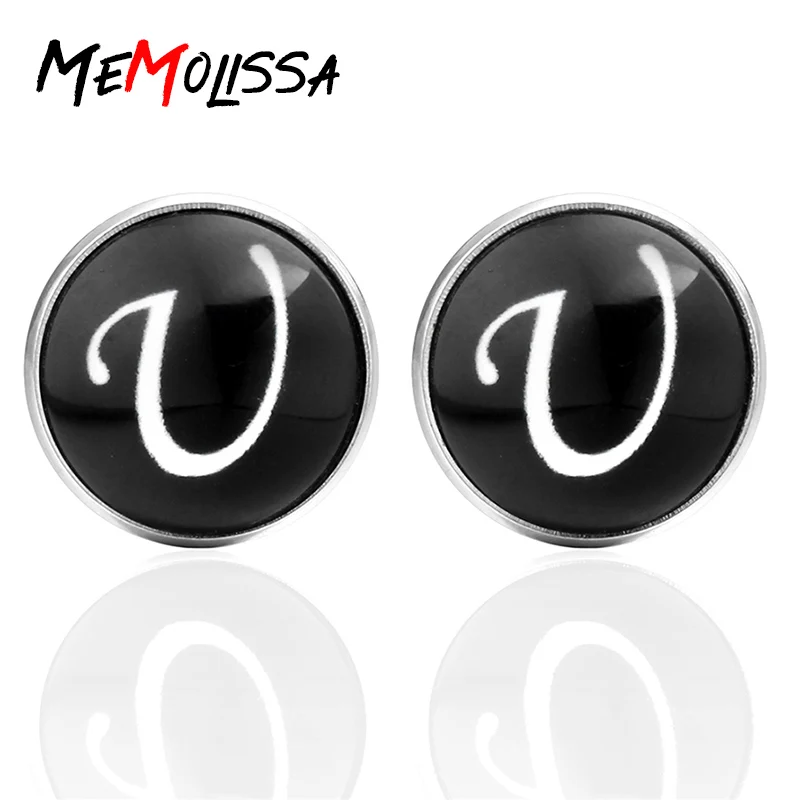 

New Arrival Abotoadura Glass Cabochon Letter U father's day gift Shirt Cuff Links Luxury Cufflinks for Men's jewelry