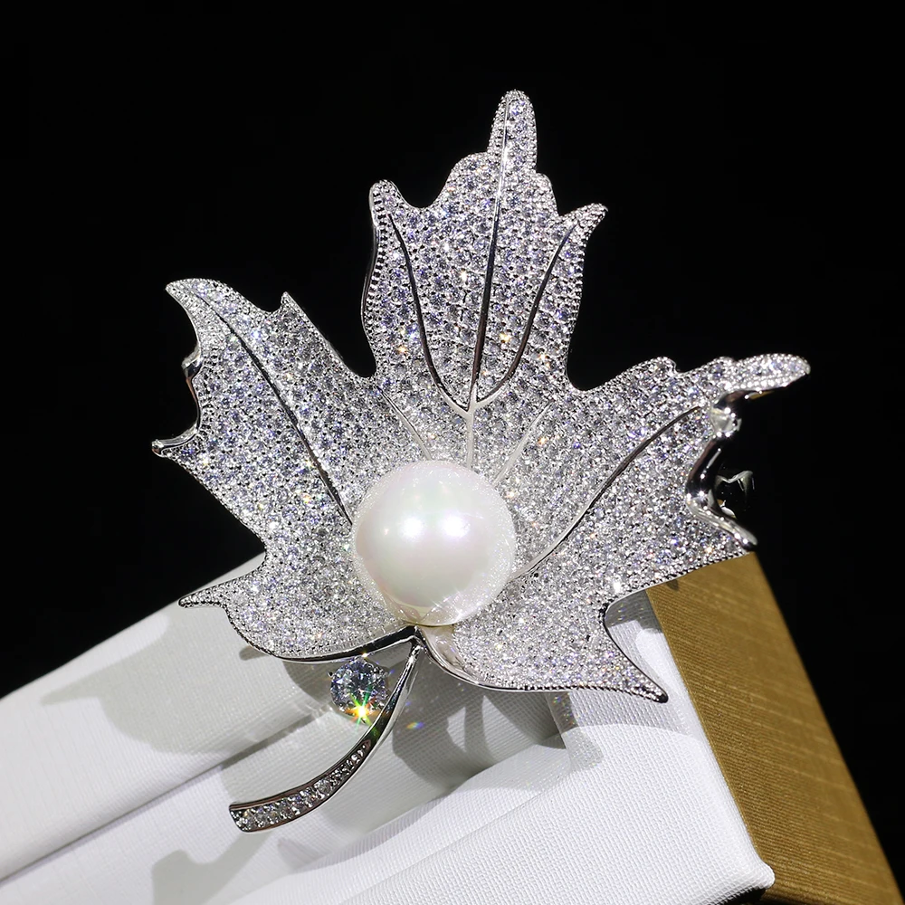 Брош пара дама де circonio bisuteria Fahion de hoja plata Broche para caja regalo | Украшения и аксессуары