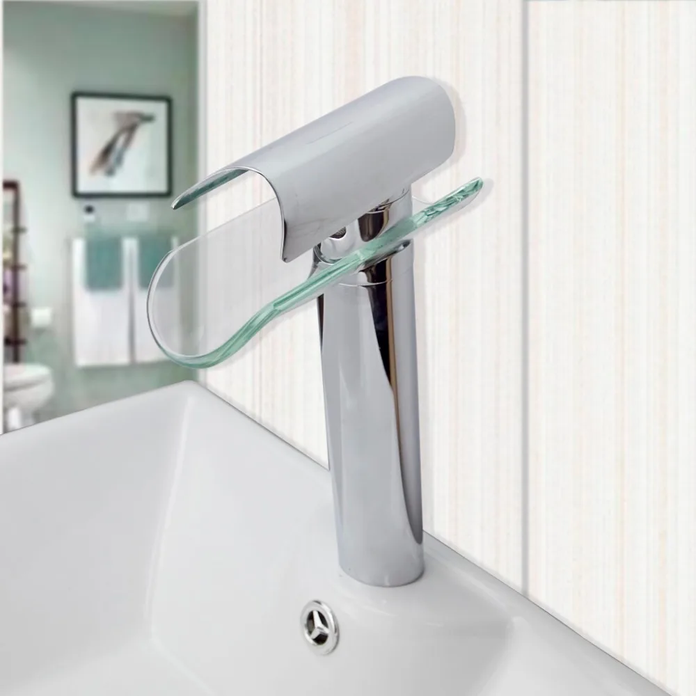 Новый стеклянный кран с водопадом смеситель для ванной комнаты одной ручкой