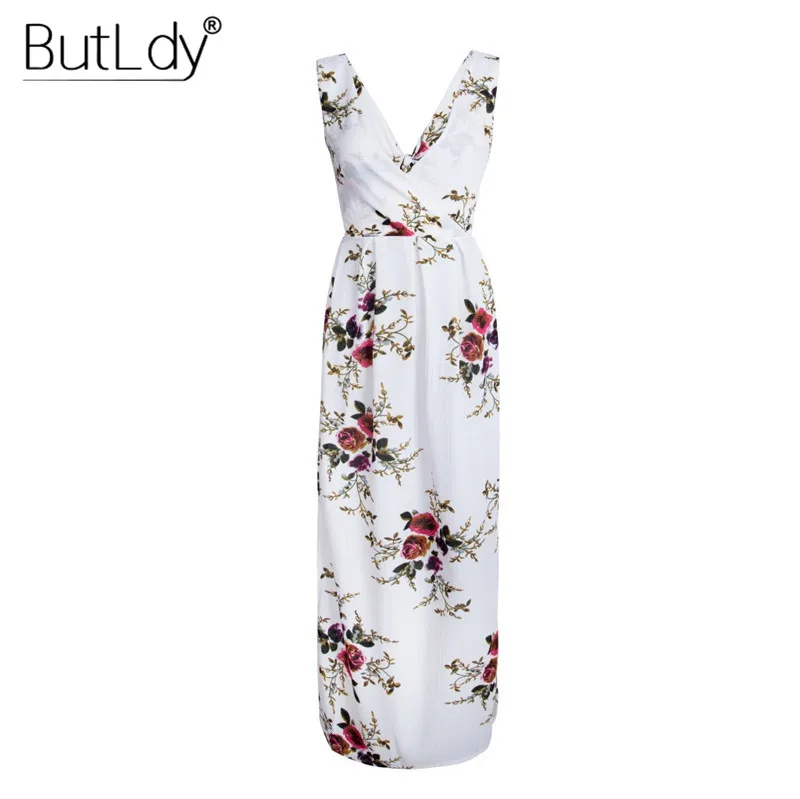 

Floral Print Summer Dress Women 2019 Split Beach Party Dress Chiffon Sleeveless Hollow Out Sundress Vintage Long Robe Femme