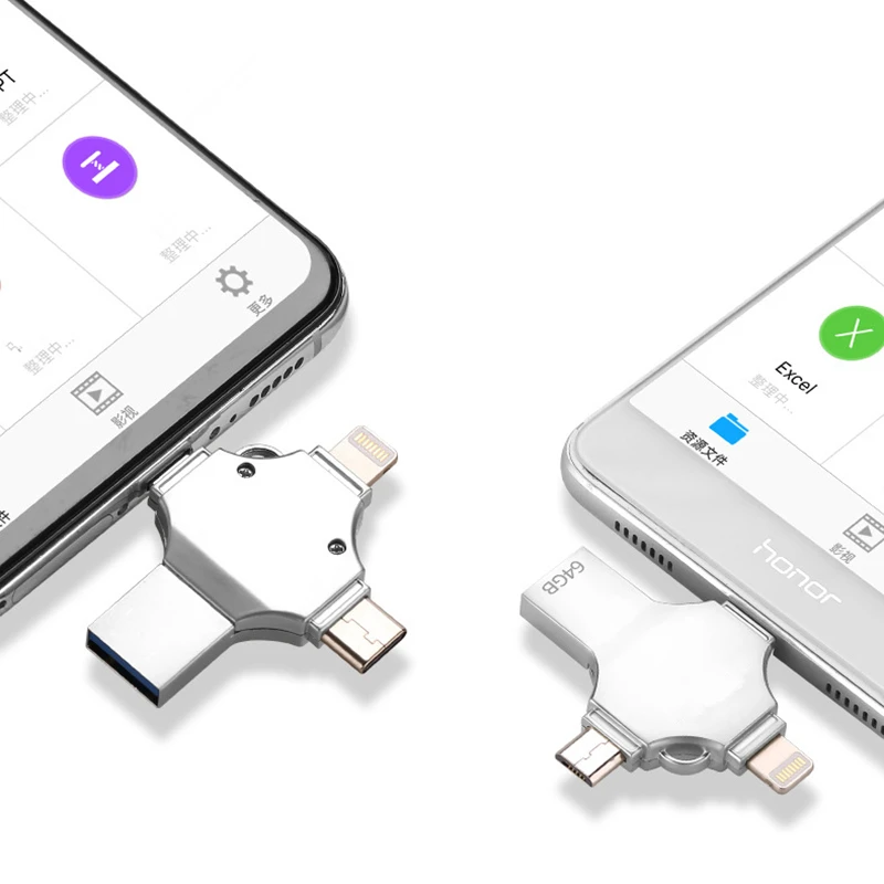 Bru 4 в 1 флешка Otg флэшка Usb флеш-накопитель 3,0 type-c для Iphone ipad Android Smart Phone Tablet PC 16g 32g 64g 128g 256gb флешки