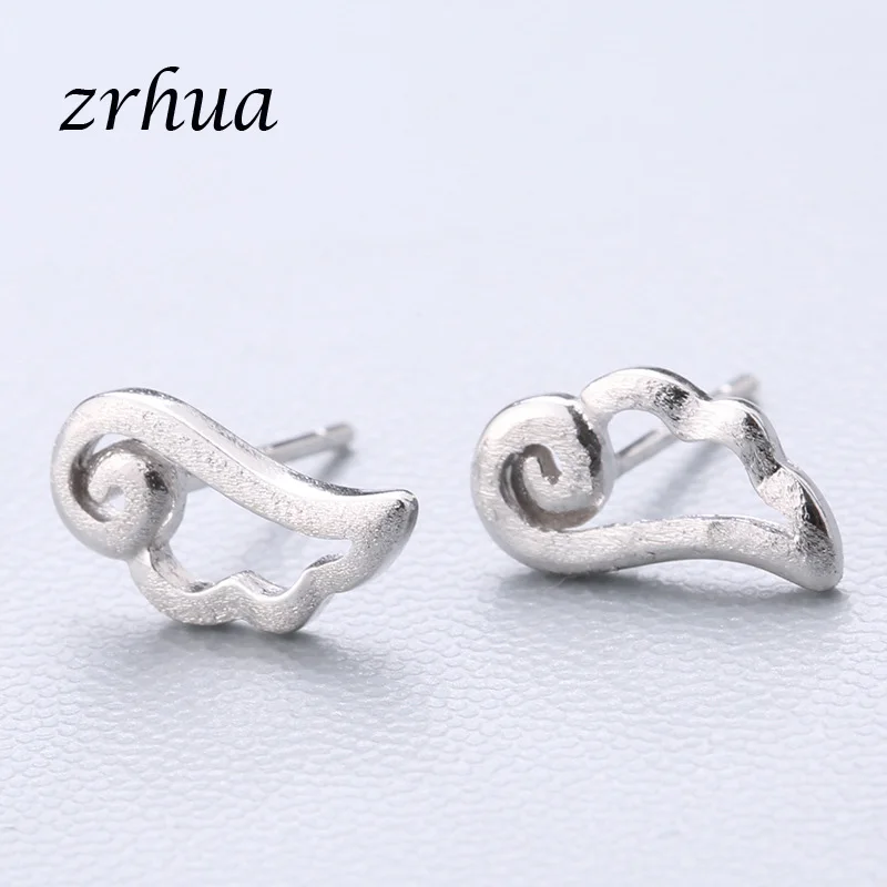 wing ZRHUA 925 пробы серебряные Простые серьги-гвоздики подарок pendientes oorbellen букле d'oreille femmes Новая коллекция рождественские подарки - Окраска металла: wing