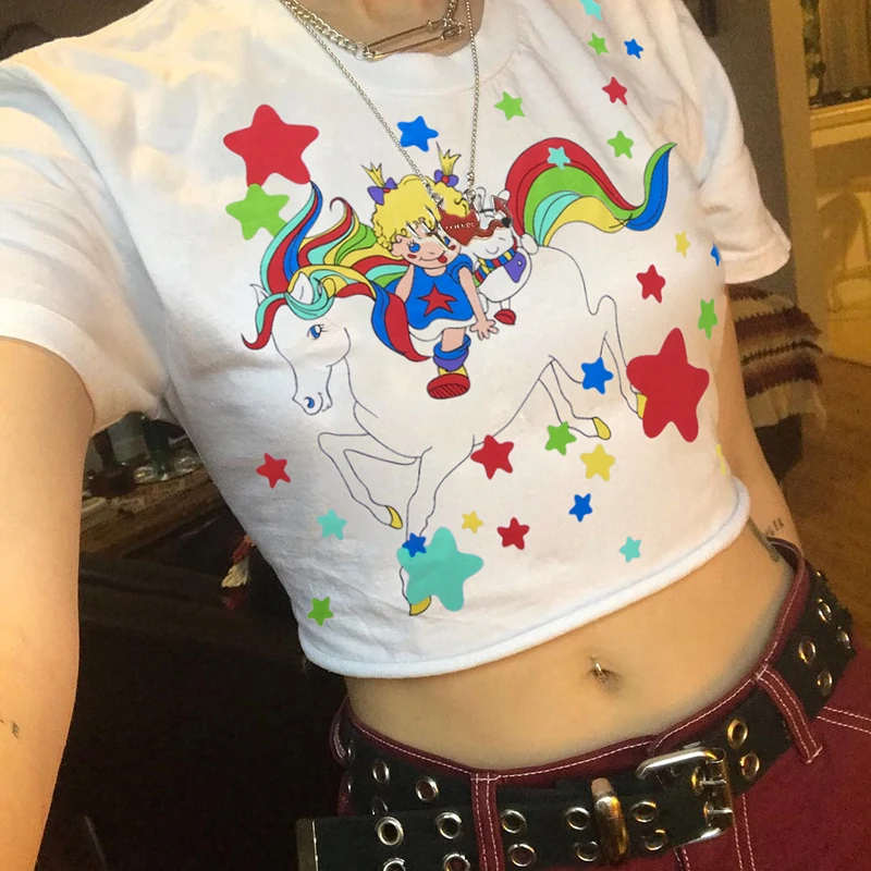 Harajuku Kawaii Белая футболка с принтом женские хлопковые свободные Забавные топы
