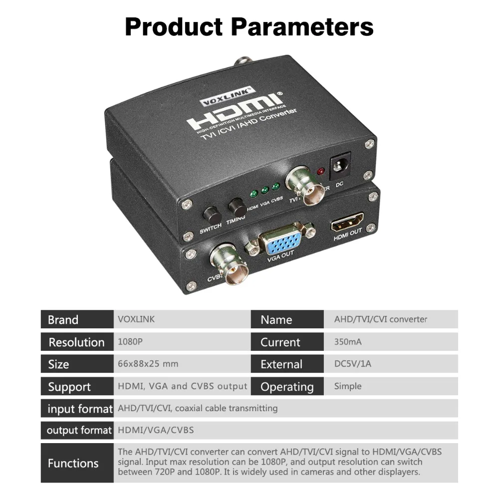Voxlink/AHD/TVI/видеонаблюдения CVI Камера аналогового сигнала в HDMI/VGA/CVBS конвертер 720 P/ 1080