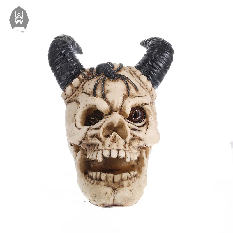 

Полимерные скульптуры для дома, статуи для украшения головы, черепа, креативные рога, статуэтки черепа, украшение на Хэллоуин