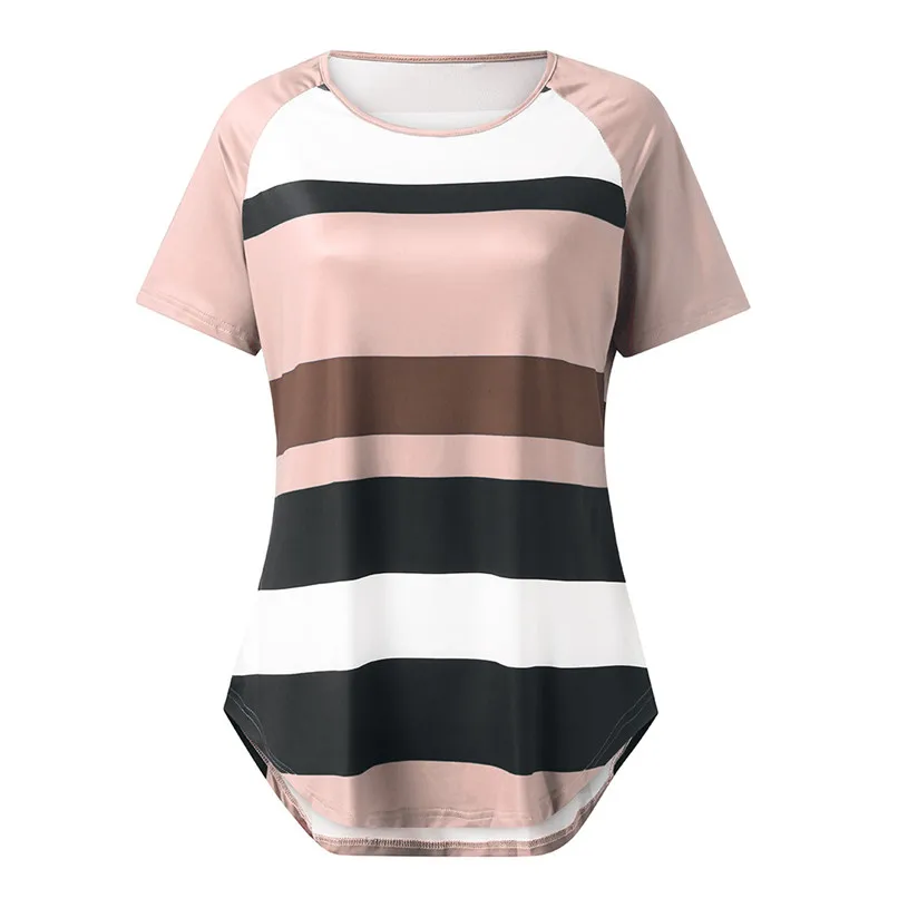 Женские топы Летние повседневные облегающие полосатые с коротким рукавом
