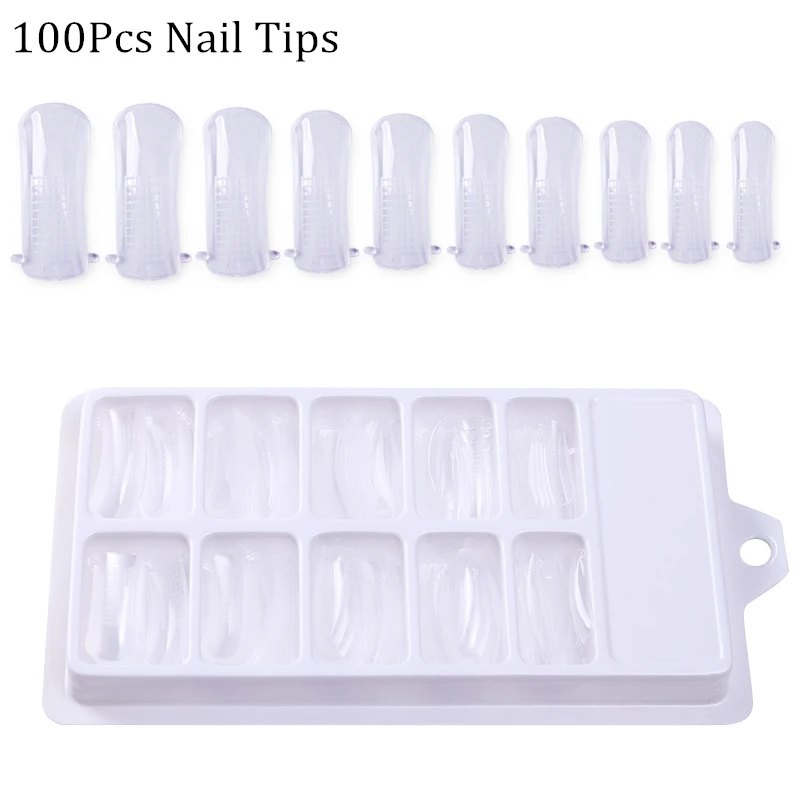100pcs nail tips LILYCUTE 20ml Poly Extension Gel Kit Quick Building Gel White Clear LED Acrylic Builder Nail Tips Nail Art Gel Brush Tool Set - Цвет: 100pcs nail tips