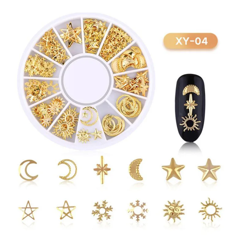 3D самодельные Украшения для ногтей амулеты Золотая Звезда Сердце заклепки цветок дизайн ногтей Стразы панк металлический сплав гвоздь шпильки ювелирные изделия аксессуары