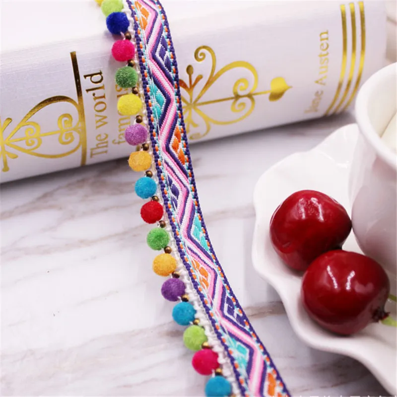 5 ярдов богемная Вышивка Ткань кружевная отделка этнические красочные круглые