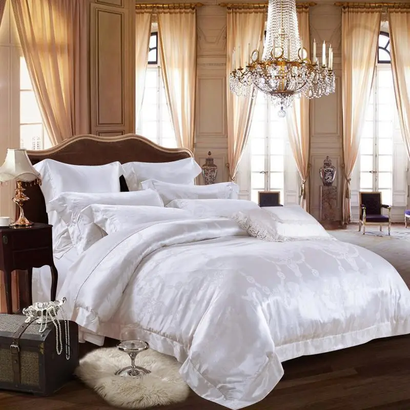Cotton and Mulberry Silk Luxury Bedding Sets King size 4Pcs Premium Duvet Cover Set Bed Sheet Pillow shams Ultra Soft Durable - Color: Color 9