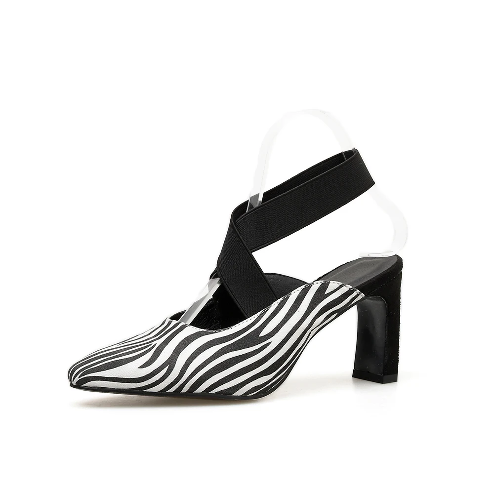 MIULAMIULA Brand Designers 2019 Summer Black White Striped High Square Heels Woman Pointed Shoes Cross Tie Lady Sandals 35-40 | Обувь