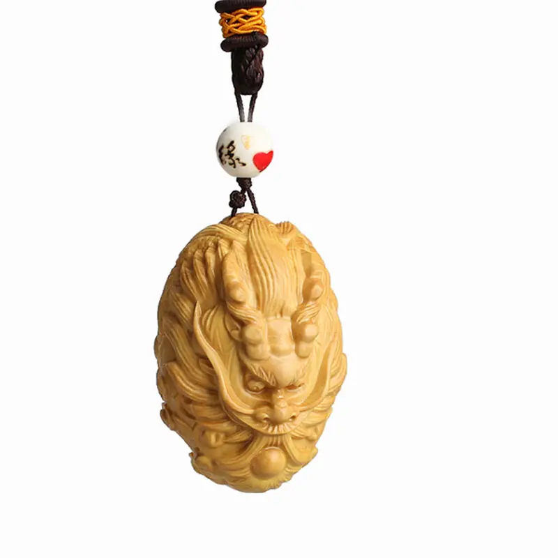 

Wood carving Pendant of small leaf boxwood carving handicraft article playwright hanging pendant of male Zodiac dragon to ward o