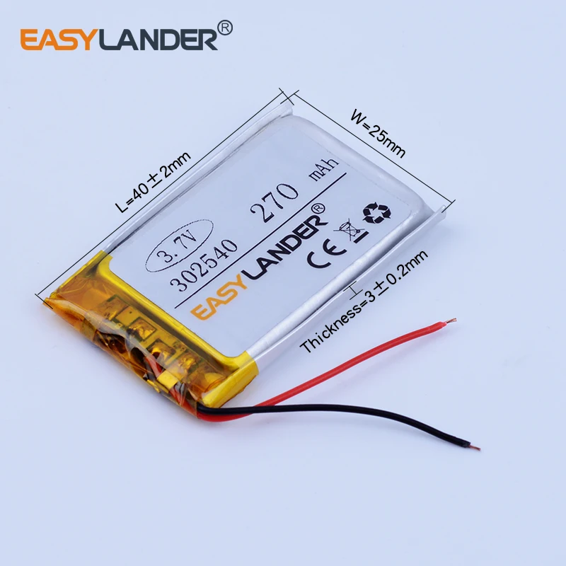 302540 3 7 V 270mAh литий полимерный ионный аккумулятор для bluetooth гарнитуры браслет