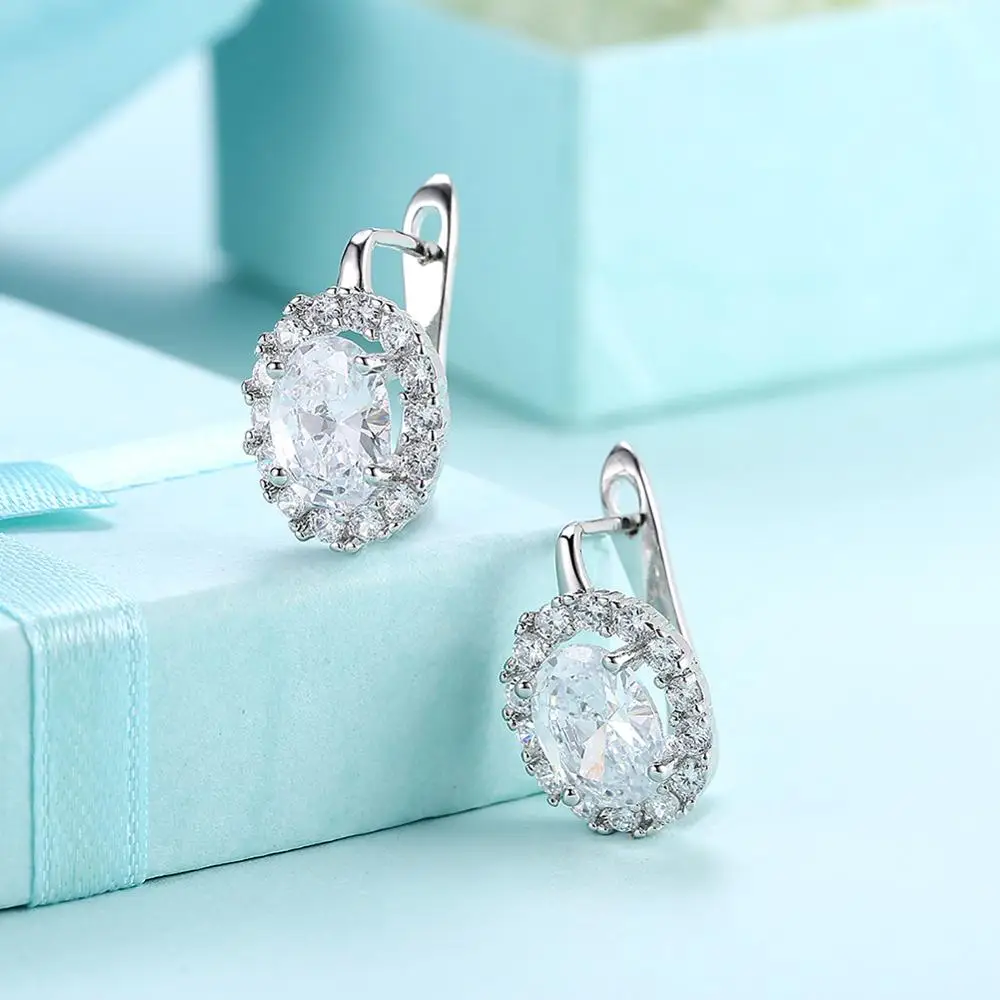 

Cute Romantic Crystal Hoop Earrings silver plated Stone Women Earrings Jewelry Wedding Design Earring Gifts