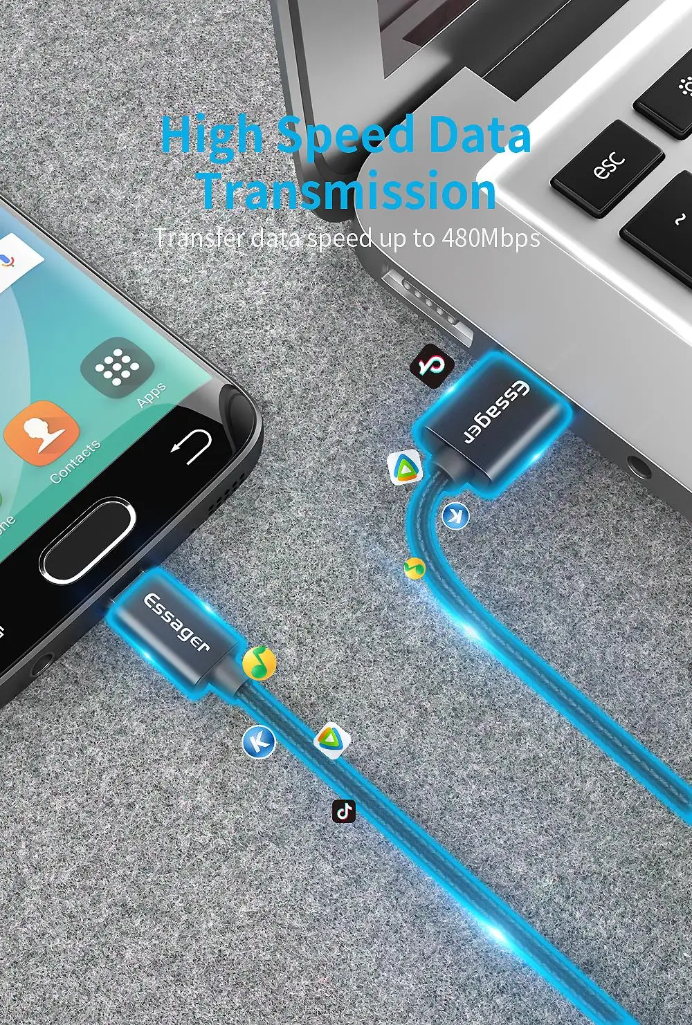 Кабель Essager 3A usb type-C для быстрой зарядки samsung S10 S9 USB-C быстрой зарядки для Xiaomi mi9 type-C Quick Charge 3,0 кабель для передачи данных