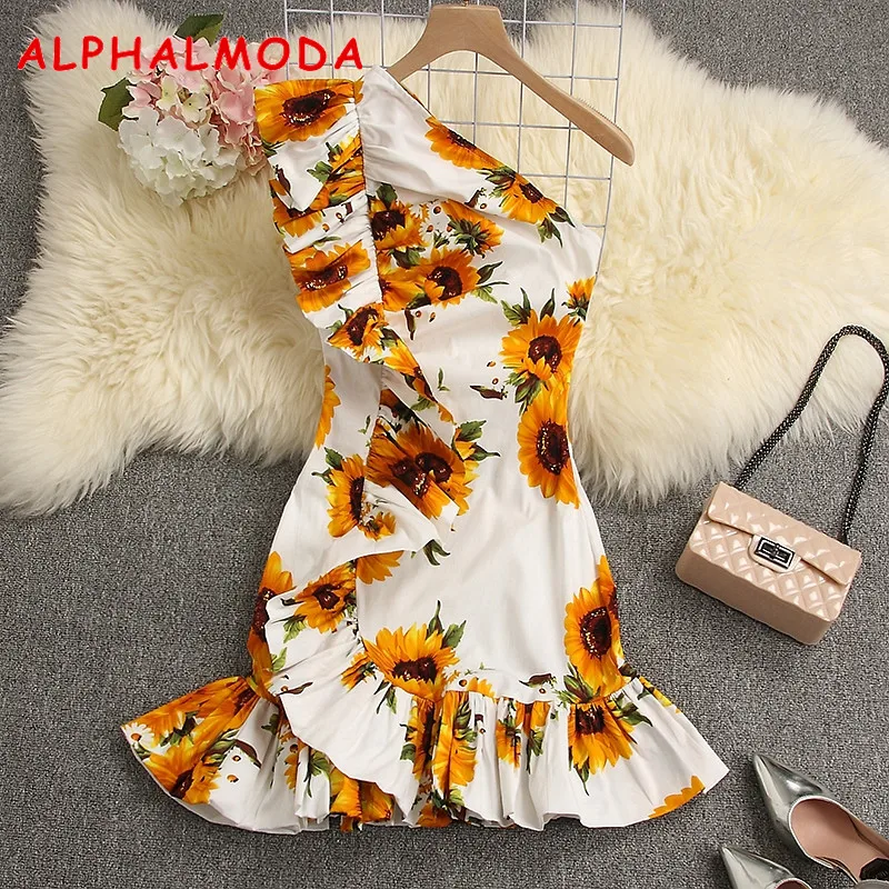 Женское платье на одно плечо ALPHALMODA элегантное облегающее мини-платье-футляр с