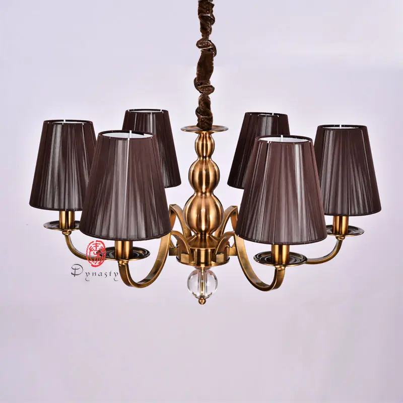 

Dynasty Elegant Noble Chandelier Luxurious American Style Hanging Antique Copper Brass Fixture Fabric Shape Foyer Cafe Hotel