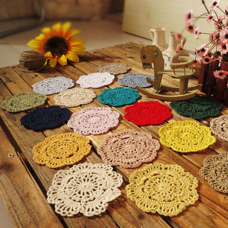 12pcs Retro 10cm Round Crochet Coasters Handmade Table Mat Mori Doilies Cup Pad shooting props Flower Lampshade | Дом и сад