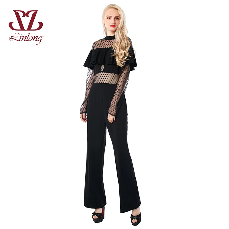LINLONG Элегантный О Шея Кружева комбинезон женские выдалбливают сексуальный 2018