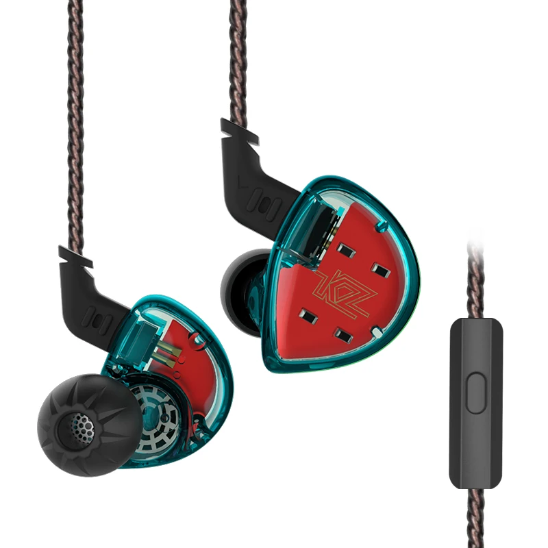 Cyan with microphone KZ ES4 1BA с 1DD гибридные наушники-вкладыши HIFI DJ Monito спортивные наушники для бега наушники-вкладыши KZ AS10 KZ ZS10 ZSR ZST ZSA ZS6 - Цвет: Cyan with microphone