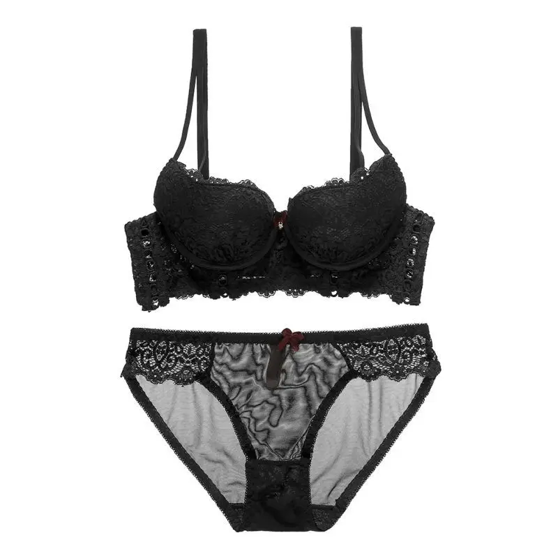 Черный Модный сексуальный бюстгальтер, наборы, вышивка, нижнее белье, Женский комплект, кружевной удобный бюстгальтер, бюстгальтеры - Цвет: Черный