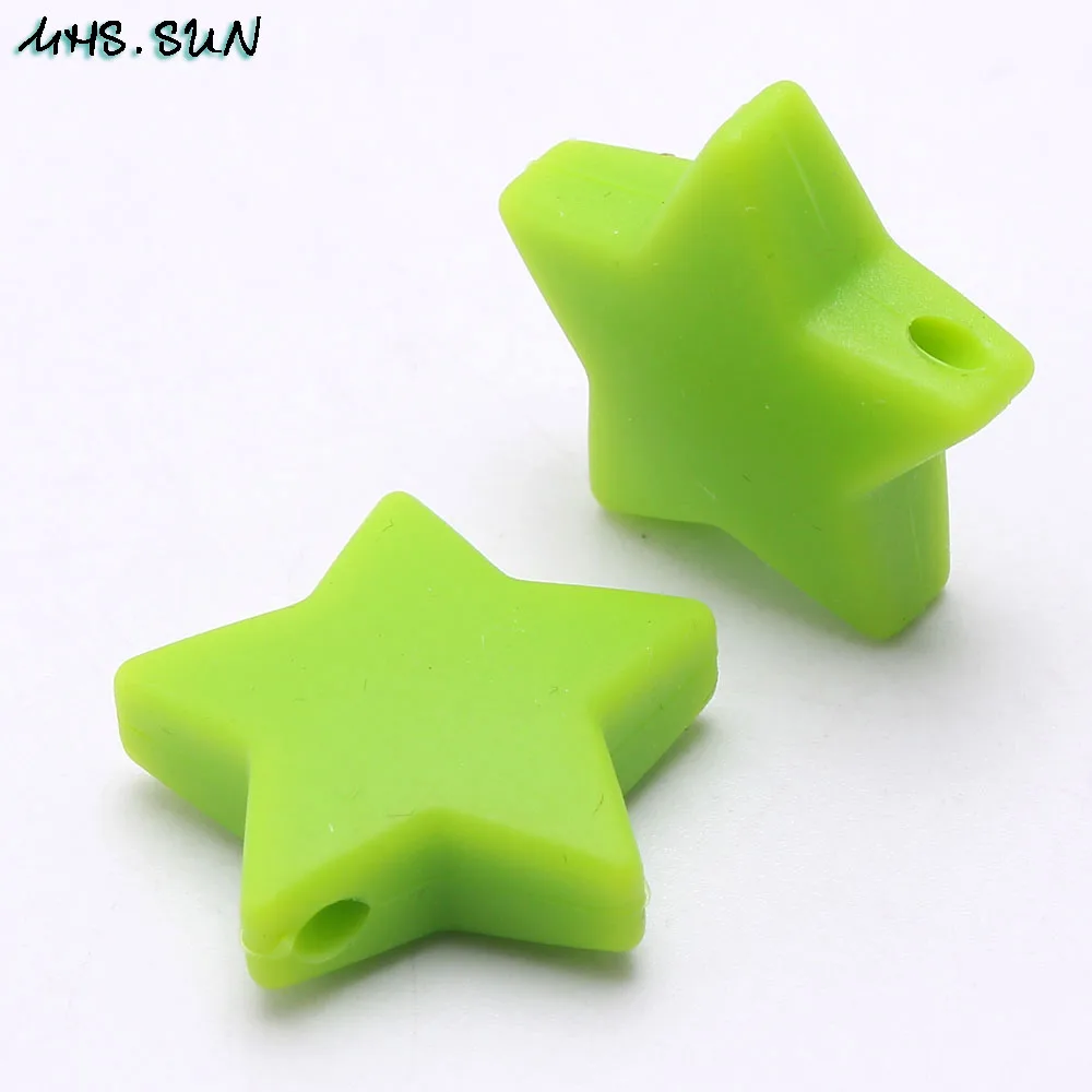 Chartreuse MHS. SUN 15 шт Звездные пищевые Силиконовые бусы для прорезывания зубов, Детские Прорезыватели, силиконовые бусины для самостоятельного ухода за ребенком, ожерелье, цепочка-пустышка - Цвет: Chartreuse