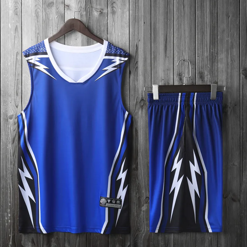1750 blue set Мужской тренировочный Комплект Джерси для баскетбола, пустые спортивные костюмы для колледжа, мужские баскетбольные майки, форма, дышащая, на заказ - Цвет: 1750 blue set