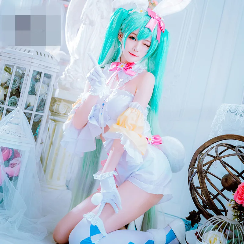 Горячая новинка косплей Vocaloid V девушка снег Мику уши кролика принцесса косплей костюм платье розовый Хэллоуин костюмы для женщин