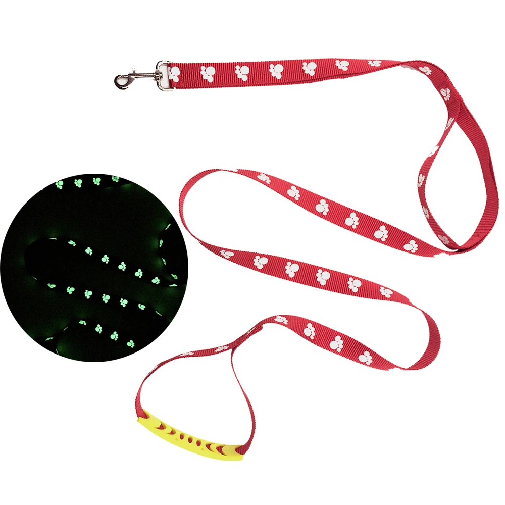 Luminous or Reflective Dog Leash+Collar Bone and Paw Pattern Nylon Double Handle Leash Adjustable puppy Pet dog collar | Дом и сад