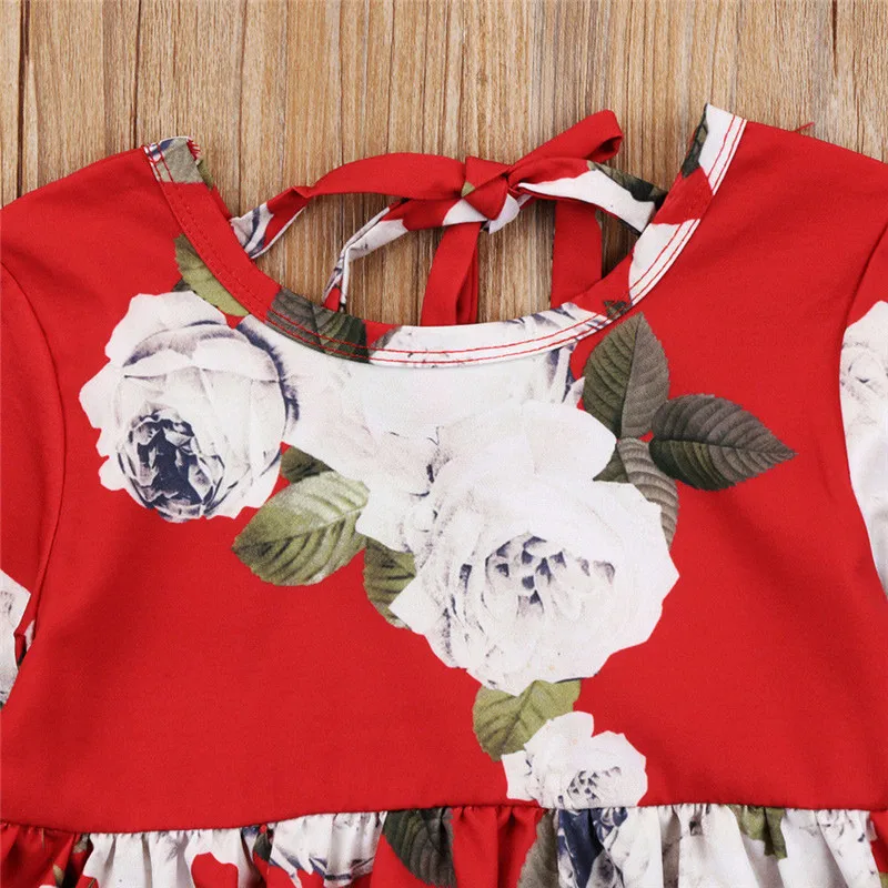 Hot Toddler Kids Girl Long Sleeve Flower Party Dress Ruffle Back Lace-up Princess Summer Sundress Clothes Cotton 1-6T | Детская одежда