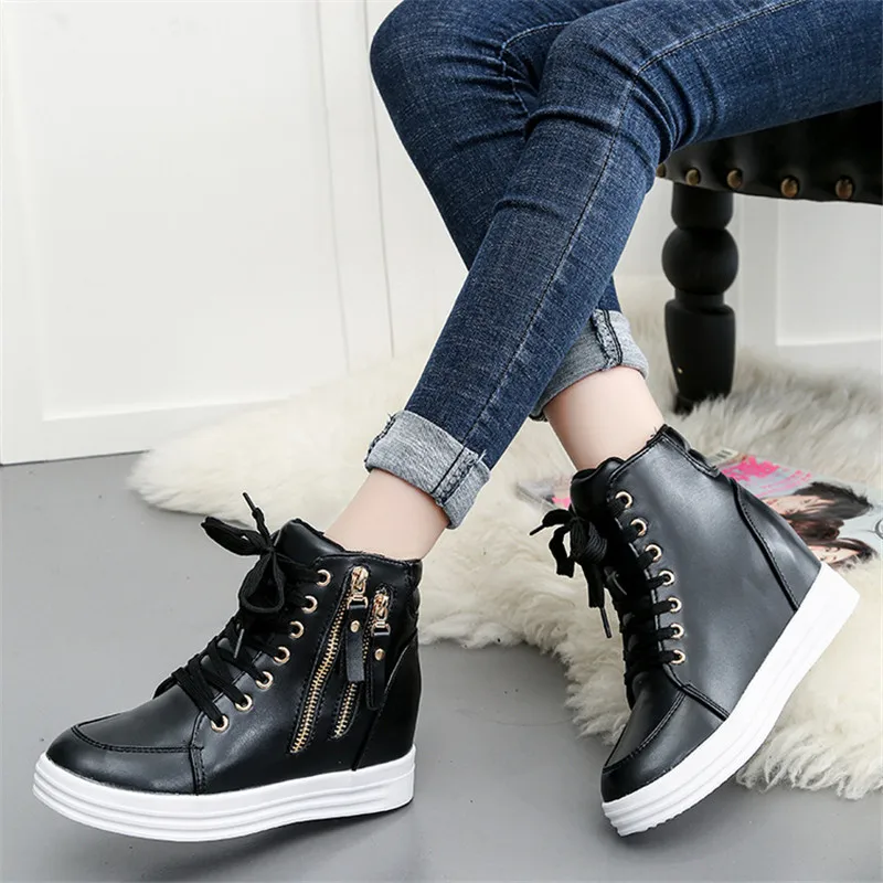 Женские высокие кроссовки Обувь на танкетке для женщин Zapatillas белые платформе со