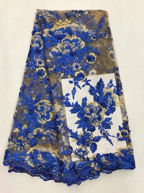 Модные розовые бисером французский газовое платье ткани 5 метров Африканской