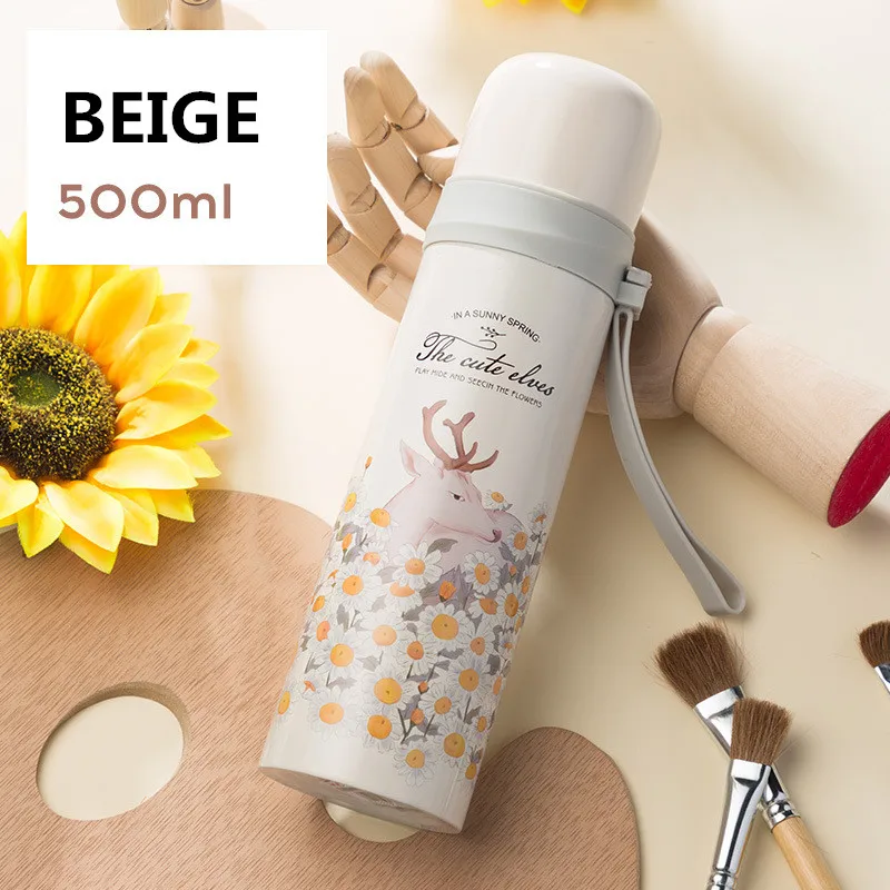 Bpa-Free 350/500 мл, вакуумные колбы Портативный силикагель веревка из нержавеющей стали Термос бутылка для воды мокко Олень Печать термос чашка