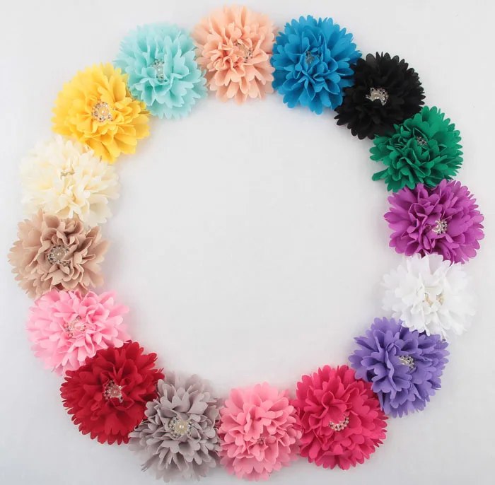 

Yundfly 8 шт. новые цветы для маленьких девочек аксессуары для волос шифон Пион цветок с жемчужной кнопкой DIY цветок для волос