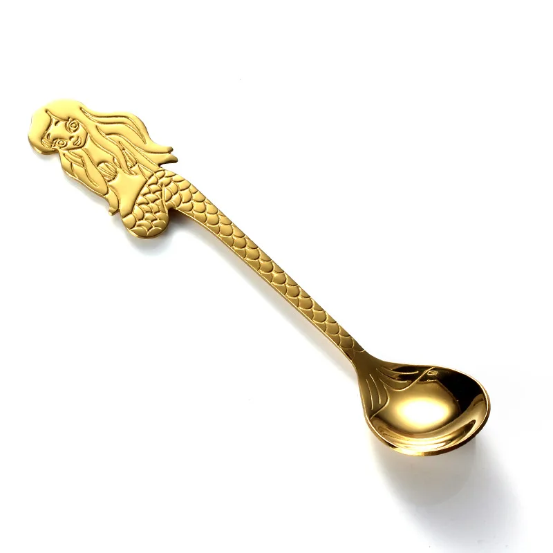 gold Милая кофейная ложка с русалочкой, FDA класс, нержавеющая сталь, маленькая подвесная чайная ложка для чашки, десерт, Золотая посуда, посуда для напитков, кухонный гаджет - Цвет: gold