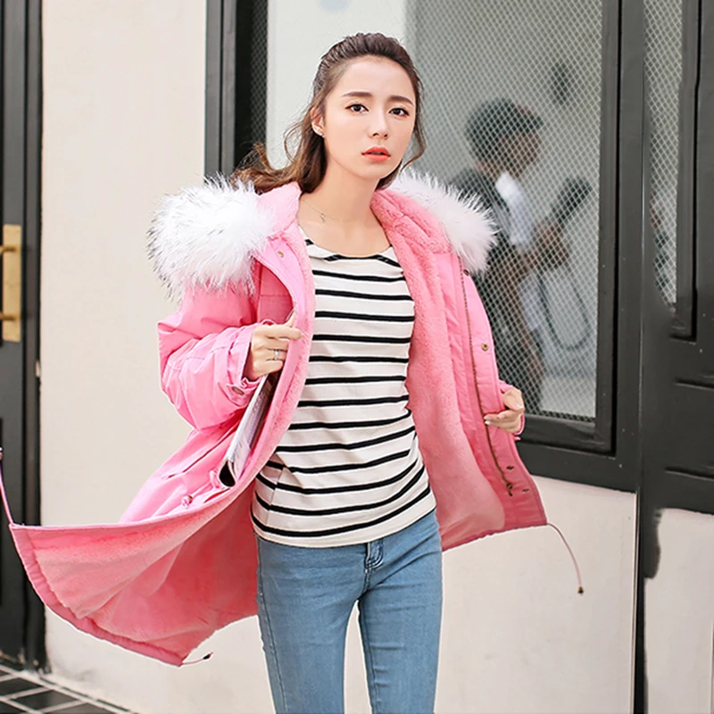 2018 Jacket Winter Oversize Long Hooded Fur Collar Coat Women Plus Thick Hood Warm Army Green Pink Coats | Женская одежда