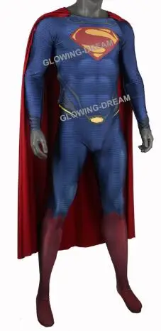 suit with cape Высокое качество, стальной Костюм Супермена для косплея с накидкой, тисненый логотип, u-молния, мужской костюм Супермена на заказ - Цвет: suit with cape