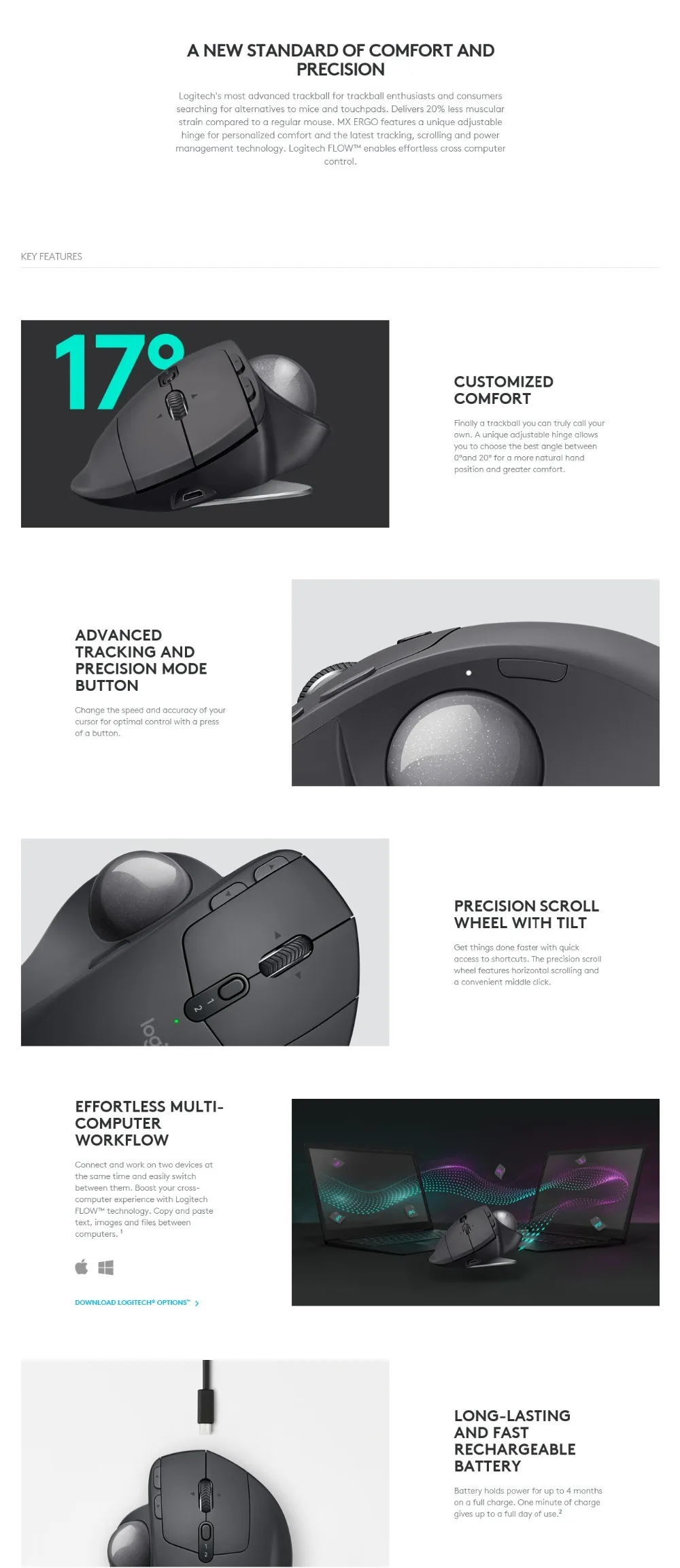 Logitech MX ERGO мышь с трекболом 2,4 г беспроводной и Bluetooth подключение Поддержка мульти-устройства управления подходит для офиса