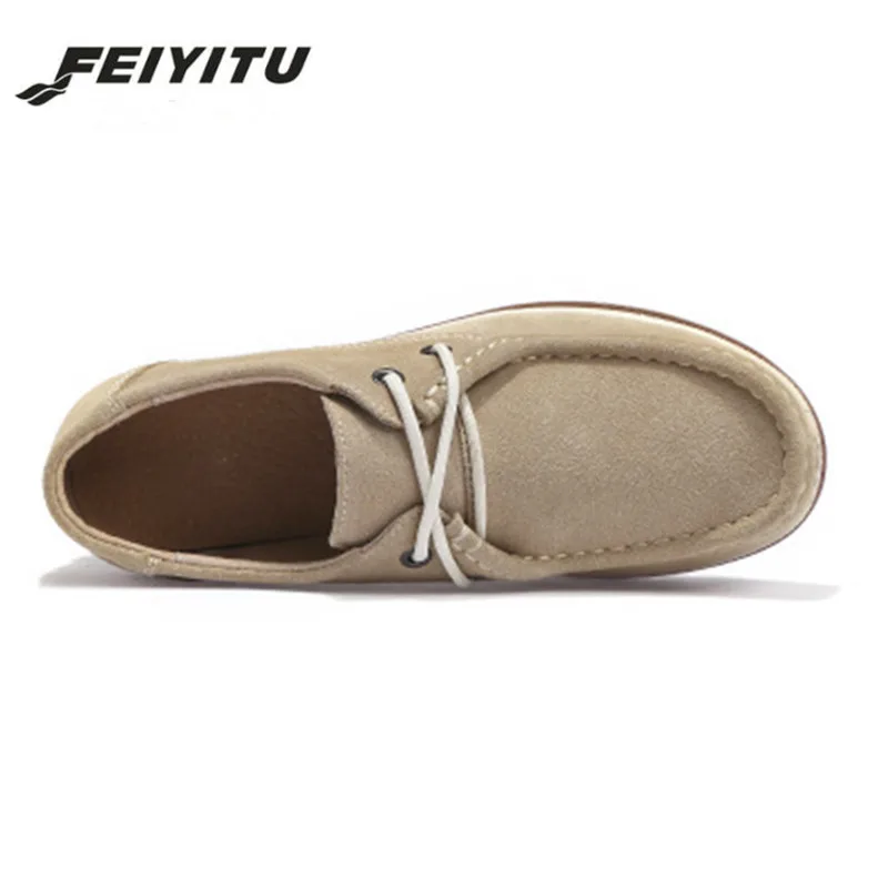 FeiYiTu/2018 весенние женские туфли на плоской подошве Кожаные Замшевые кроссовки