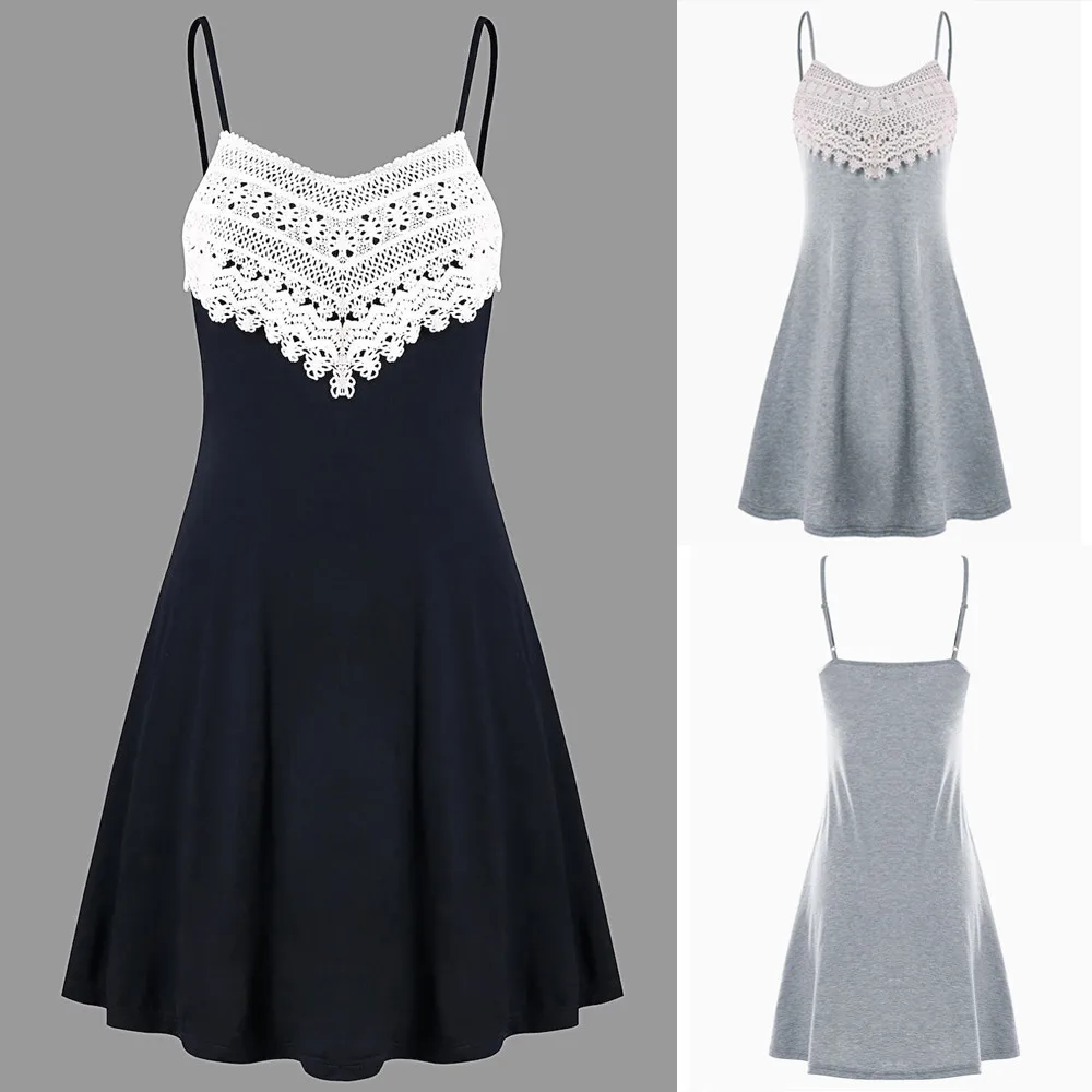 Модное женское кружевное мини платье без рукавов с открытой спиной пляжное vestido