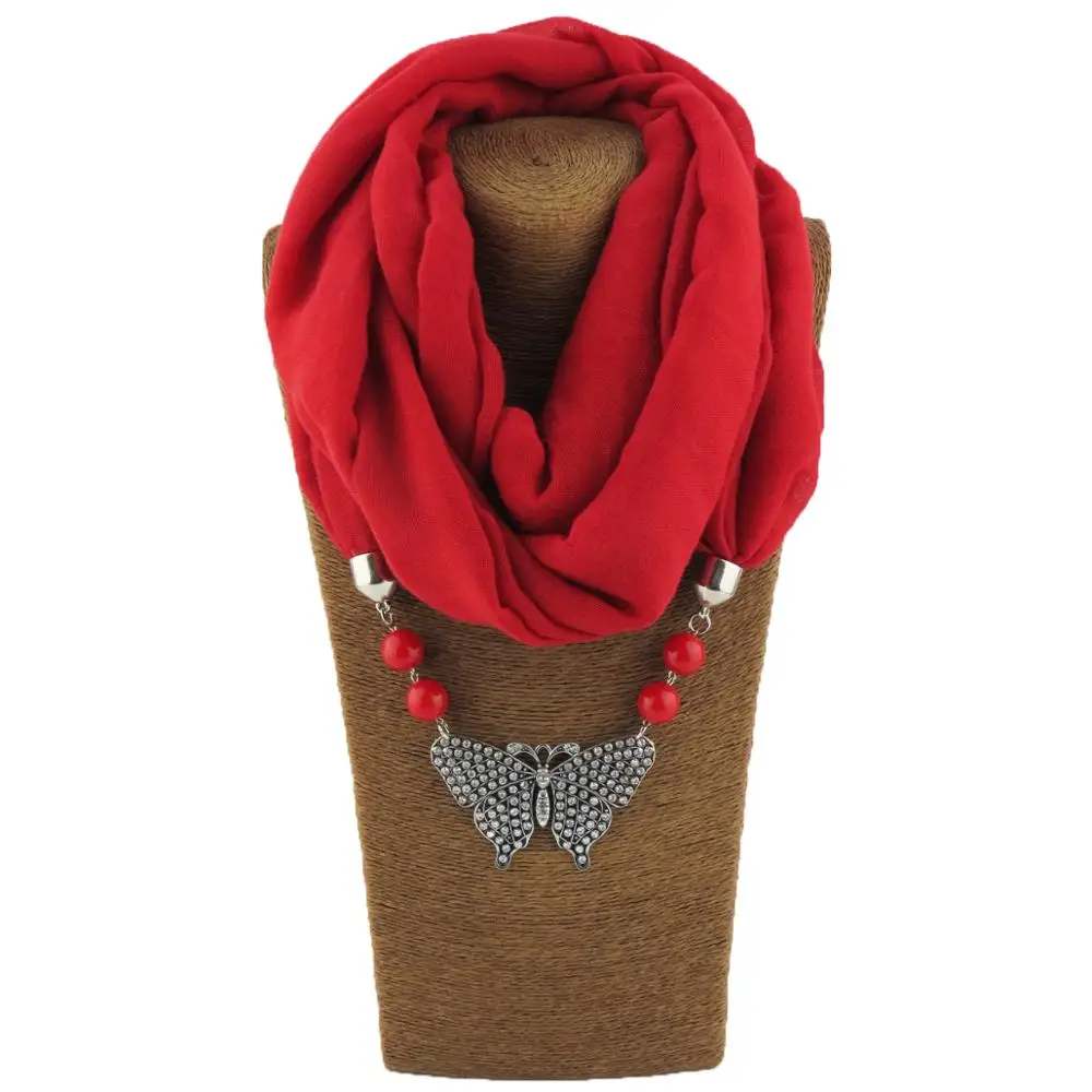 Solid color chiffon hijab handkerchief small fresh butterfly with beads pendant ladies scarf jewelry free shipping |