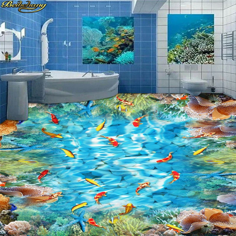 beibehang Custom Photo Wallpaper Floor painted Goldfish Coral Reef 3D Background papel de parede | Обустройство дома