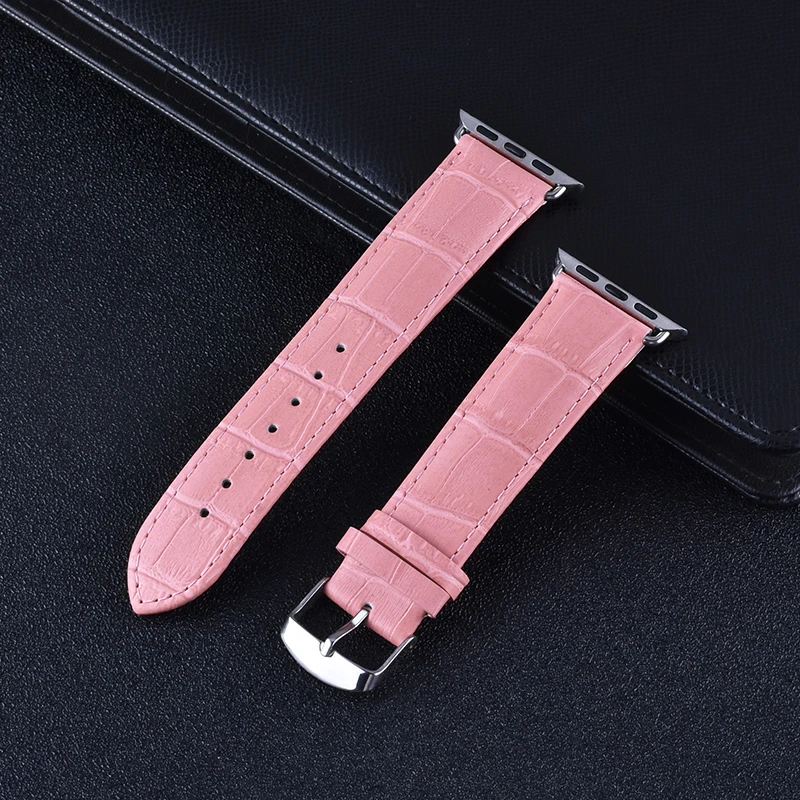 Розовый Ремешок Mling из натуральной кожи для Apple Watch Band 3 2 1 38 мм 42 мм сменный ремешок для iWatch 4 40 мм 44 мм браслет для наручных часов - Цвет ремешка: Розовый