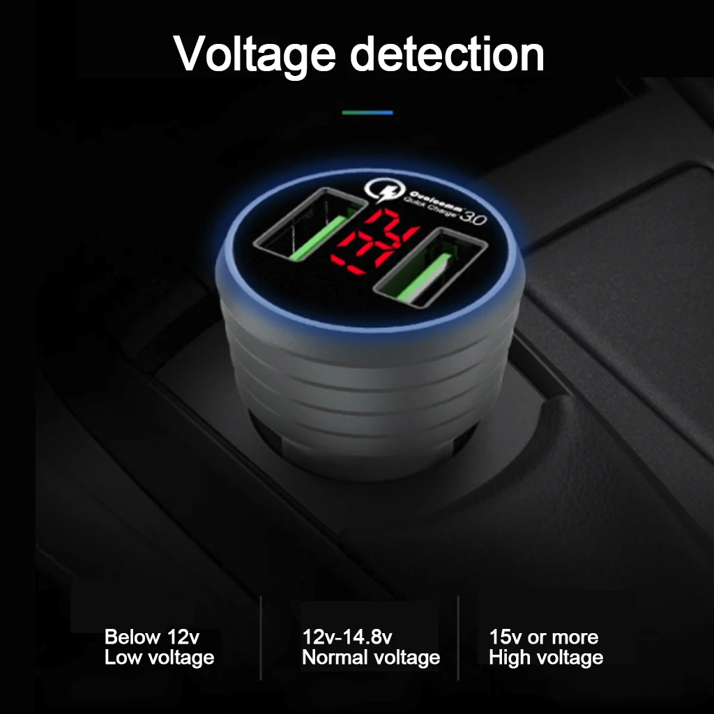 

3.0 Metal Dual USB Car Charger 36W Quick Charge Adapter with LED Display Compatible Fast Universal Car Mobile Phone Charger