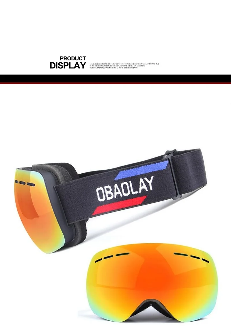 Лыжные очки с двойными линзами UV400, сноуборд, зимние лыжные очки для мужчин и женщин, анти-туман, маска для снегохода, спорт, для взрослых, ветрозащитная