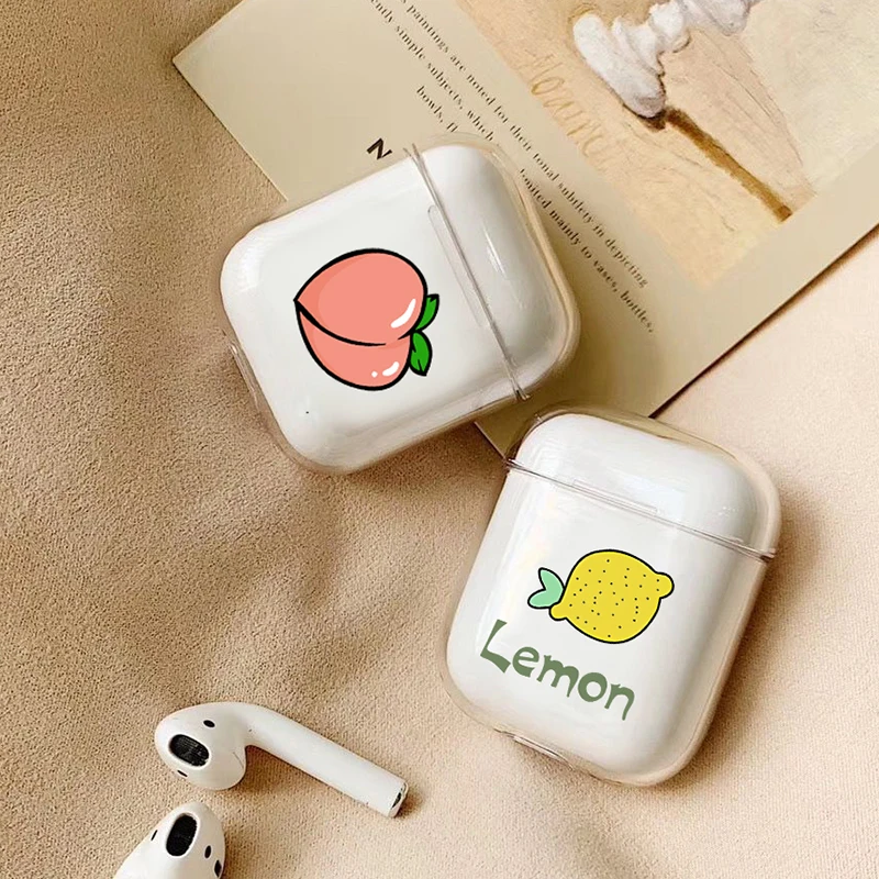Прозрачный милый чехол с фруктами для Apple airpods, чехол, летний персиковый Bluetooth чехол для наушников Airpods, Жесткий Чехол