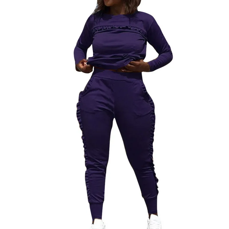 blue Sfit, женская одежда для спортзала, костюм для бега, комплект из двух предметов, однотонный, с длинным рукавом, одежда для тренировок, спортивный костюм, наборы, спортивные костюмы для бега, Outfitst - Цвет: blue
